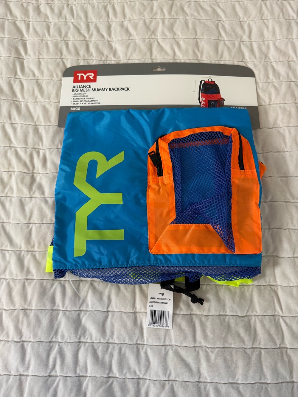 TYR Blue, Orange & Lime Mesh Swim Backpack